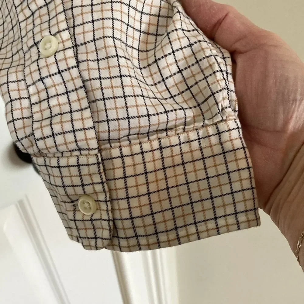 Ralph Lauren Mens Blake Button Down Shirt XL White Gold Navy Windowpane‎ Pony